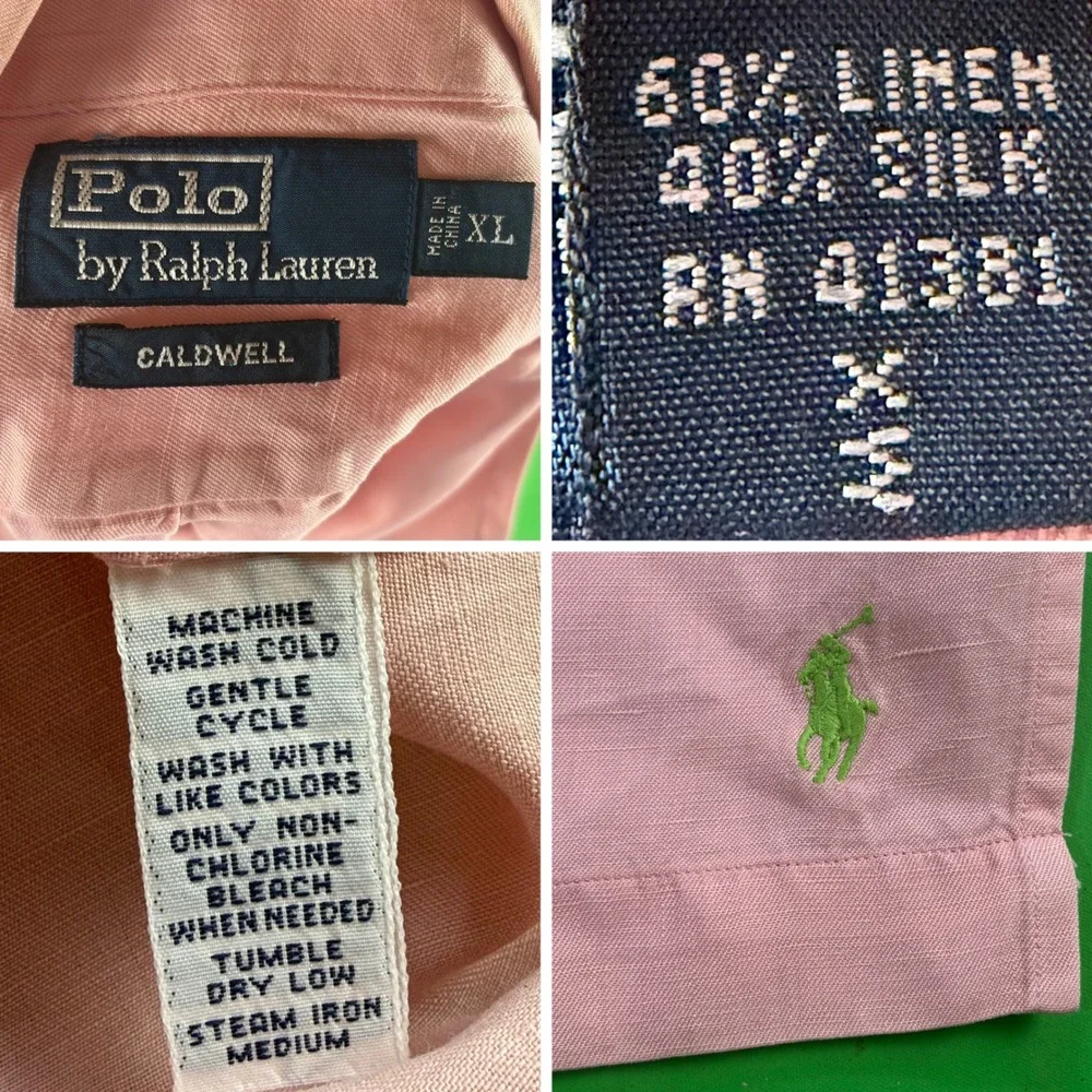 VTG 90s Caldwell Polo Ralph Lauren Mens XL/2X Pink Linen/Silk Camp Collar Pony